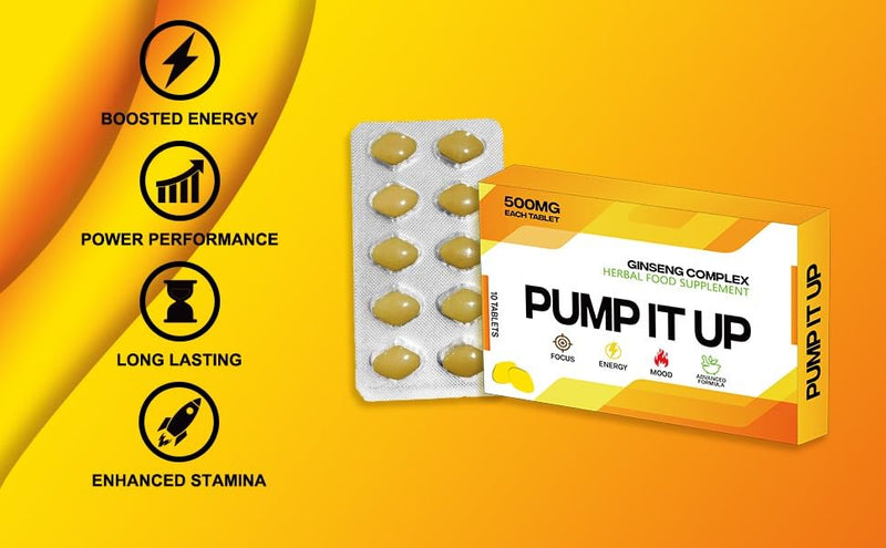 Pump IT UP Gold 500mg | Stronger | Longer | Harder | Performance | Extra Strength Enhancing Pills, Stamina Endurance Booster Supplement Pills for Men | 10 Ginseng LIBIDO Booster Tablets