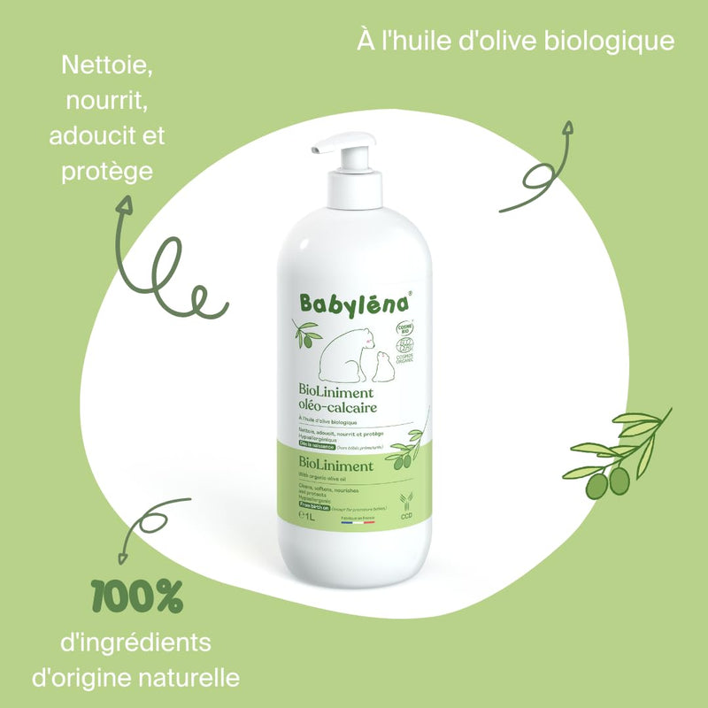 [Australia] - Babyléna BioLiniment Oil-Lime for Babies, 100% Natural Origin, 1L, Certified Organic, Fragrance Free, Liniment, Made in France 
