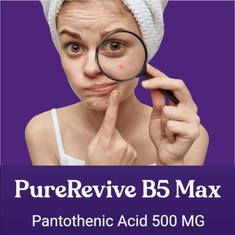 PureRevive High-Potency Vitamin B5 500mg - Advanced Pantothenic Acid Formula for Enhanced Metabolism, Skin & Joint Support | Non-GMO, Gluten-Free | Made in UK (60) 60