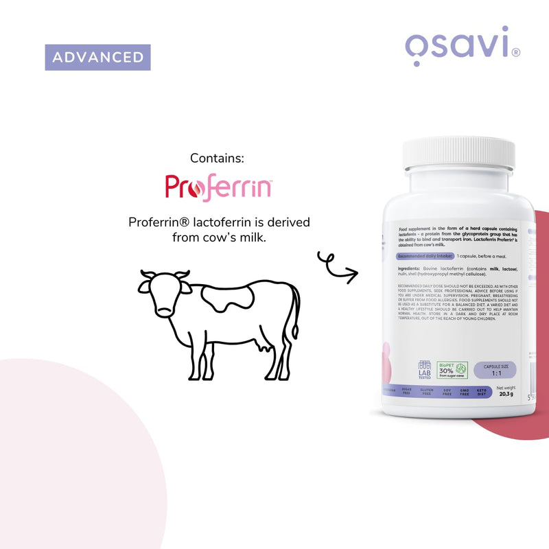 Osavi Lactoferrin 200 mg – 30 Capsules | Supports Iron Transport and Immune Function | Proferrin® Lactoferrin from Cow's Milk for Enhanced Bioavailability 30 count (Pack of 1)