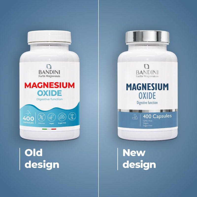 Bandini® Magnesium Oxide 400 Capsules (+1 Year), 664 mg (Including 400 mg Elemental Magnesium) per Capsule, Support for Digestion and Fatigue, High Strength Dietary Supplement, 100% Vegan