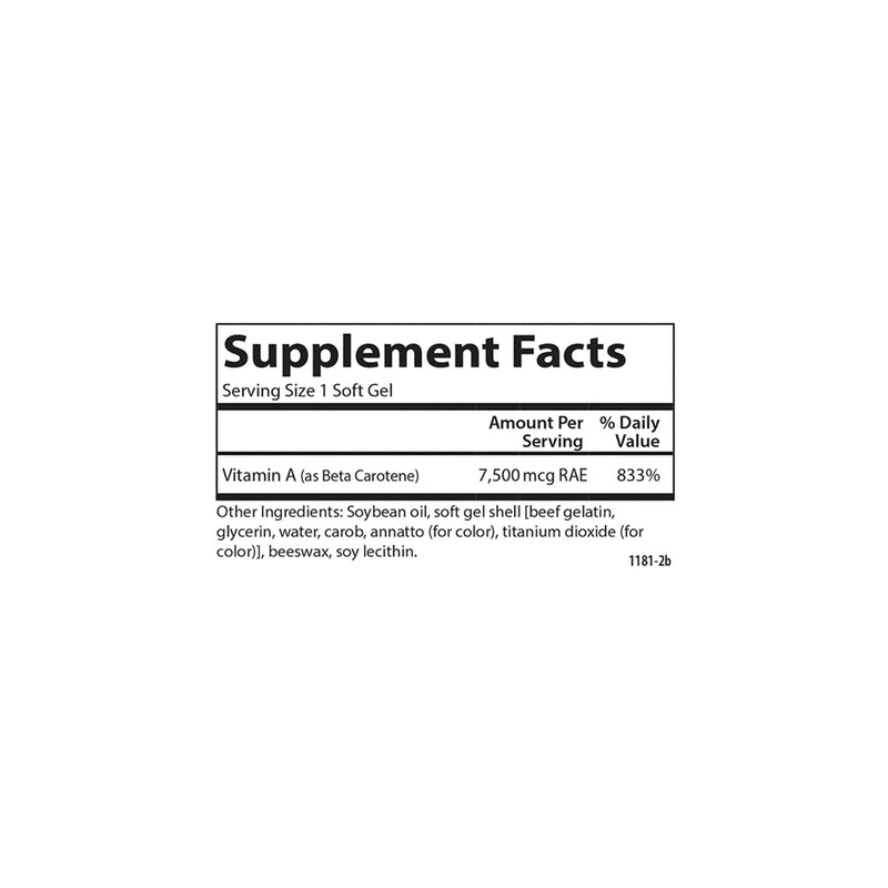 [Australia] - Carlson - Super Beta Carotene, 25000 IU (15 mg), Vitamin A as Beta Carotene, Bioavailable and Bioactive Form, Vision Health, Healthy Skin, 100 Softgels 100 Count (Pack of 1) 