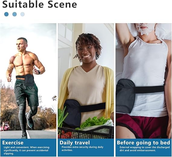 [Australia] - Waterproof Ostomy Bag with Adjustable Fixation Band Reusable Universal Stoma Pouch Cover Ostomy Supplies for ileostomy 1 