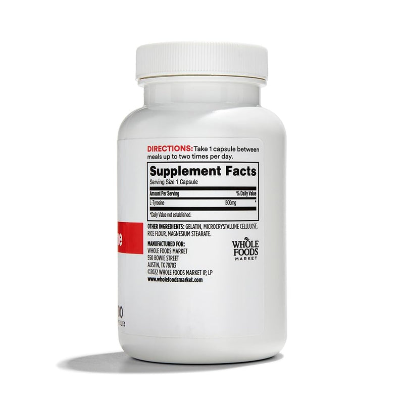 Whole Foods Market, L Tyrosine 500Mg, 100 Capsules (Pack of 2) 100 Count (Pack of 2)