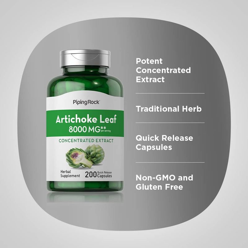 [Australia] - Piping Rock Artichoke Extract Capsules 8000mg | 200 Count | Non-GMO, Gluten Free Supplement 