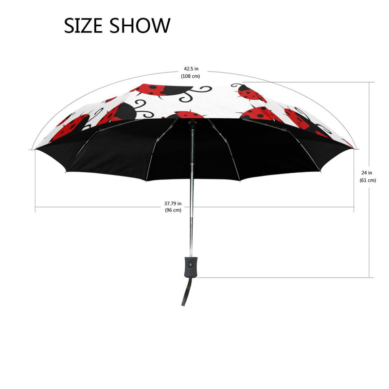 Sport Balls Football Baseball 5 Folds Travel Umbrella for Rain Sun UV Resistant, Windproof 6 Ribs Lightweight Compact Folding Umbrella for Adults Teens Kids Girls Boys Red Ladybugs
