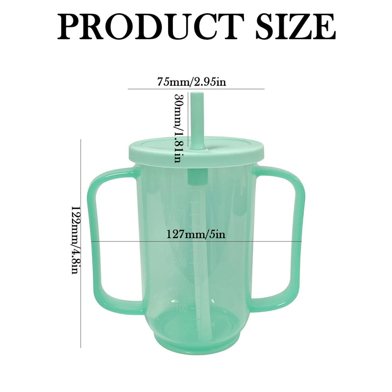 KFSCIP Sippy Cup for Adults, Non Spill Drinking Cups for Elderly with Straw and Lid, Spill-Proof Adult Sippy Cups for Bedridden Patients, Hospital and Convalescent Care, Green, 122 * 127mm