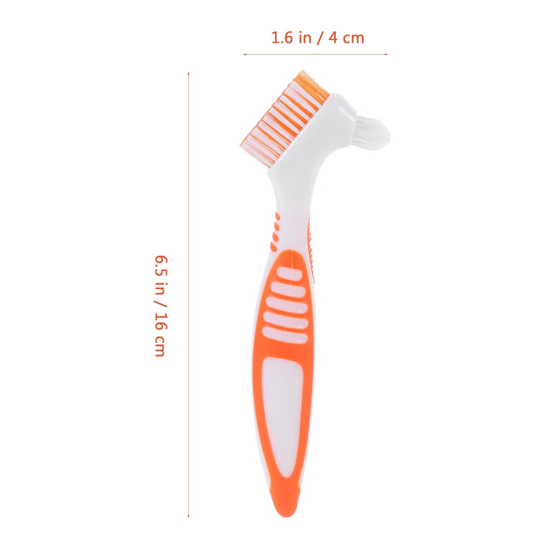 Healifty Toothbrush Cleaning Tools 4-Piece Double-Sided Denture Brush Set Multi-Layered Bristles for Effective Fake Teeth and Oral Care 6.5X1.6 Inches Orange