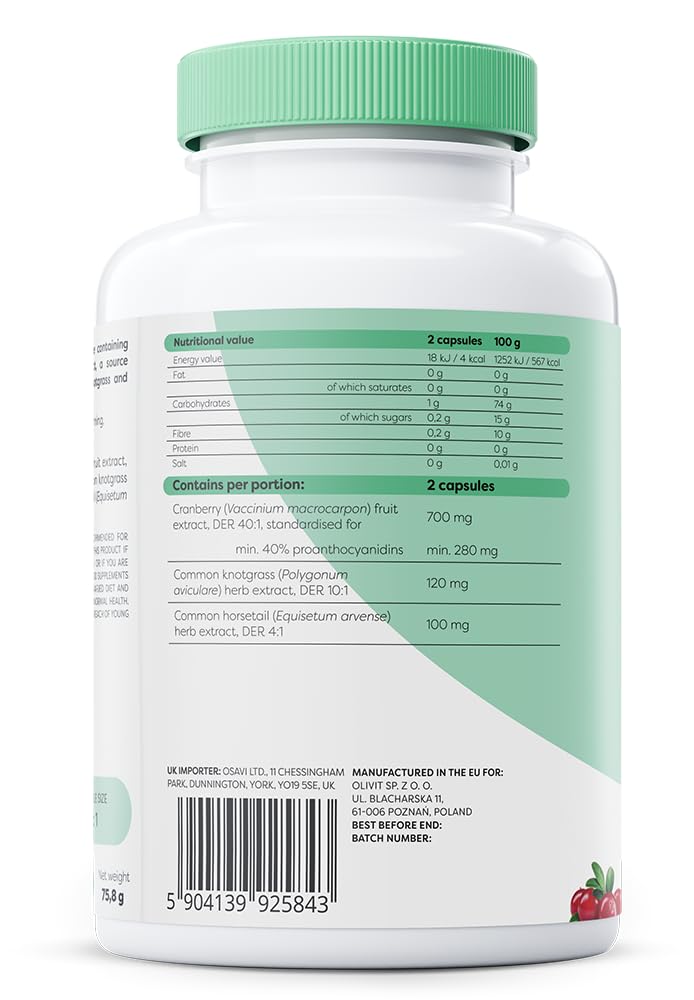 Osavi Cranberry EXTRA – 120 Vegan Capsules | Extract from cranberry (Vaccinium macrocarpon) fruit | Standardised to 40% proanthocyanidins (PACs) | Enriched with knotgrass and common horsetail extracts