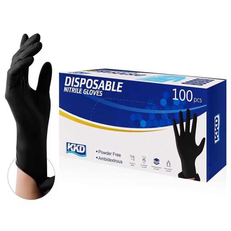 [Australia] - KKD Nitrile Gloves Disposable 100 Count 5.5 Mil Latex Free & Powder Free Gloves For Cooking, Cleaning, Insdustrial and Salon Use, Black, Large B-black-large (100 Count) 