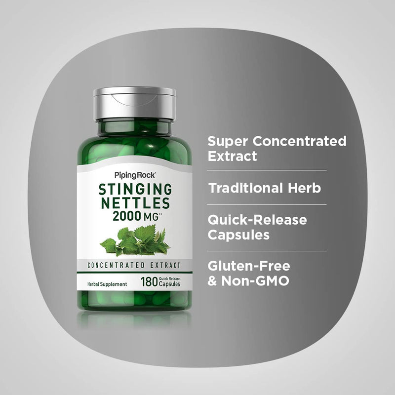 [Australia] - Piping Rock Stinging Nettle Capsules 2000mg | 180 Count | Nettle Leaf Herbal Extract | Gluten Free Supplement, Non-GMO 