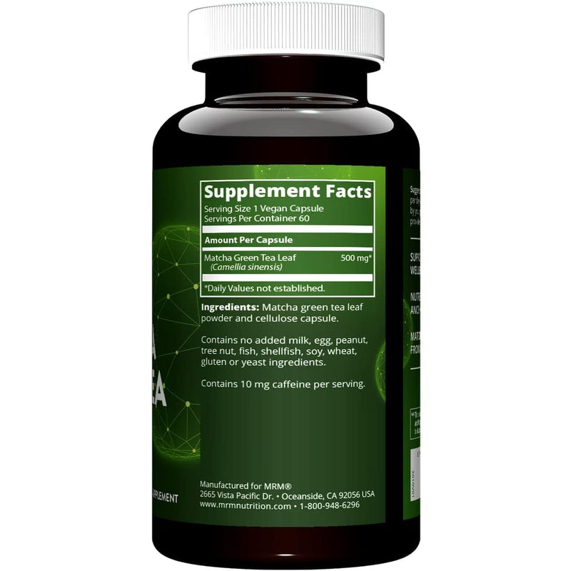 MRM Matcha Green Tea Capsules - for Women & Men - 60 Servings | Natural Green Tea Leaf Capsules, Antioxidants, Caffeine, Vitamins & Minerals for Daily Productivity, Vegan and Gluten-Free 60 Count