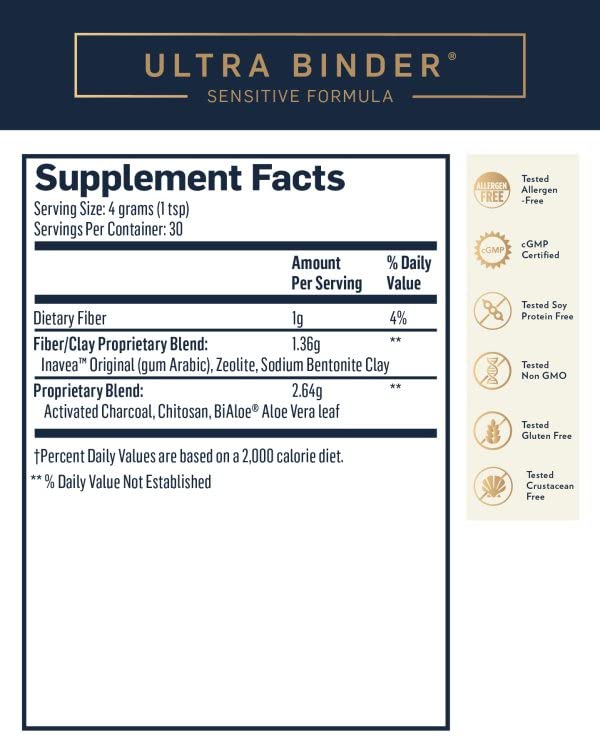 [Australia] - Quicksilver Scientific Ultra Binder Sensitive Formula - Gut Health Supplement with Activated Charcoal, Bentonite Clay - Cleansing Support Powder (120g) 