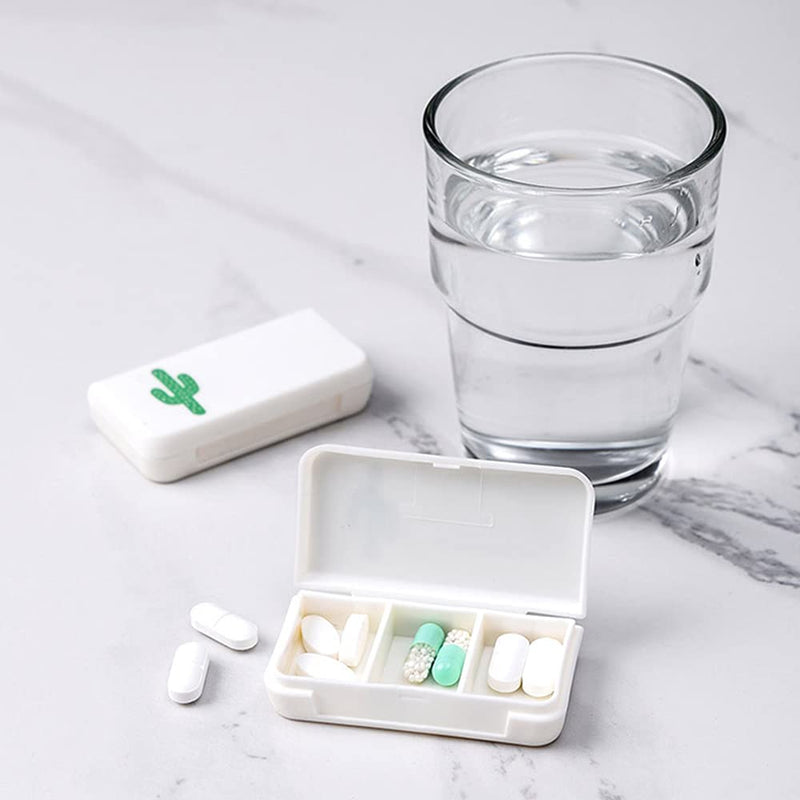 Daily Pill Box Case Waterproof Medicine Organizer Vitamin Holder Mini Pill Medicine Container for Travel Use -3 Compartments-Cactus Cactus
