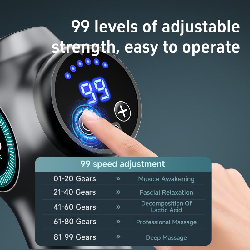 [Australia] - Massage Gun Deep Tissue, Muscle Massager, Handheld Electric Muscle Massager, Percussion Massage Gun, Massage with 99 Speeds and 8 Heads, Back, Leg, Shoulder and Body (Grey) Grey 