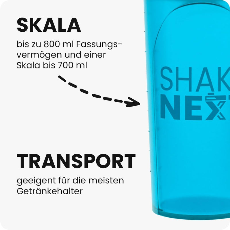 [Australia] - ShakeNext® | Protein shaker bottle 700ml with mixing ball + mixing sieve plastic for fitness protein & protein shakes - leak-proof lid with loop, dishwasher safe (blue) Special | Blue 