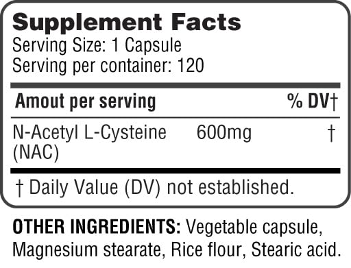 [Australia] - HealthLife N-Acetyl L-Cysteine (NAC) 600mg, 120 Capsules - Non-GMO, Gluten Free, 120 Servings 