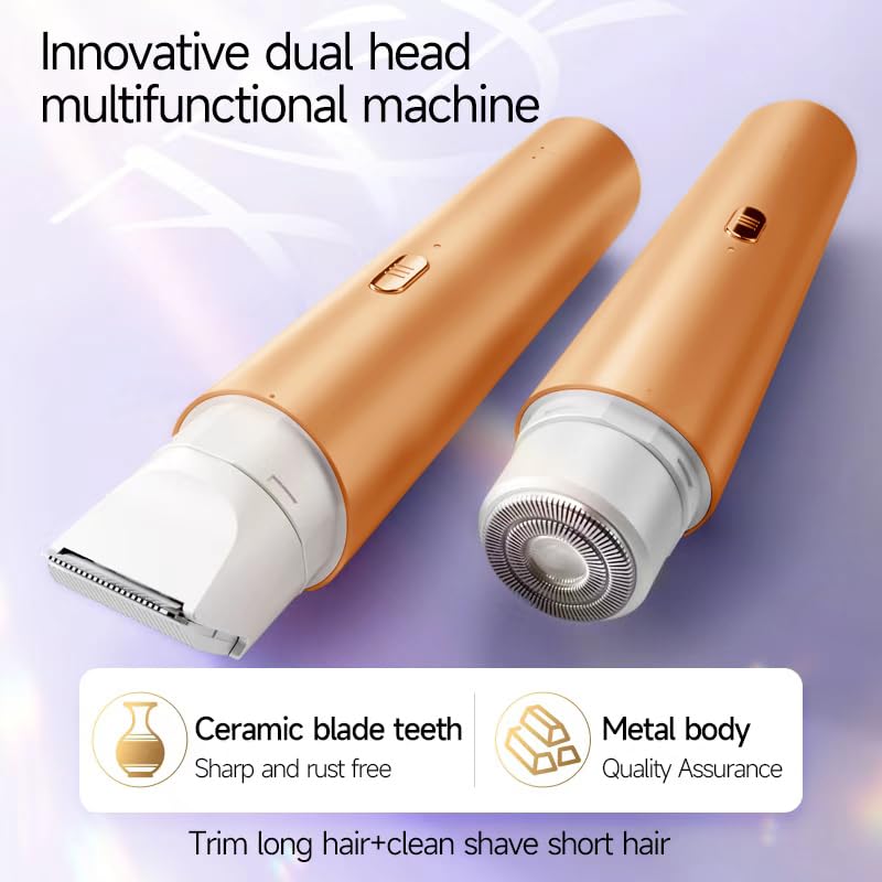 Dual Head Shaver for Smooth Facial Hair Removal Easy Cleaning, Bikini Shaver for Legs Body Hair Wet and Dry Use (Orange) Orange