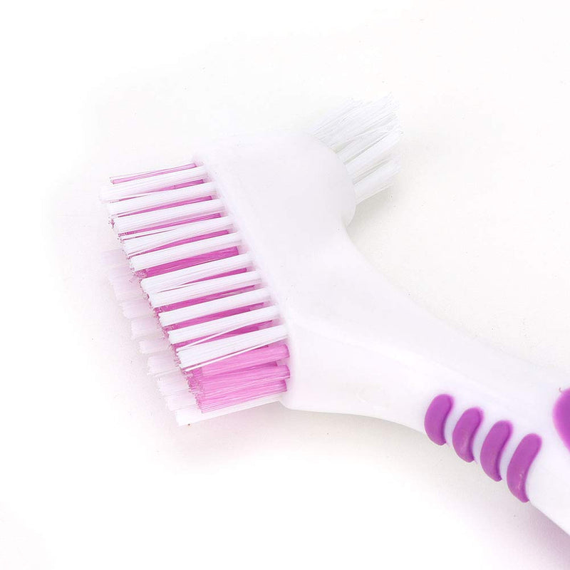 Denture Brush, Comfortable Lightweight Double-Sided Toothbrush, Purple 2Pcs Ergonomical Effective for Home Travel