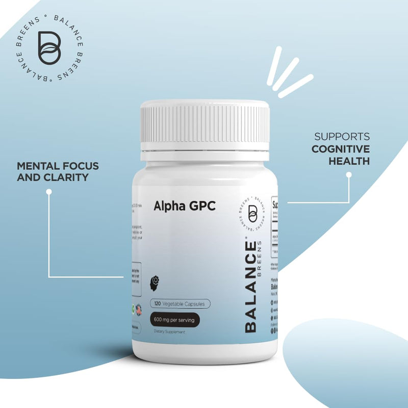 [Australia] - Alpha GPC Choline Supplement 600mg – 120 Vegetable Capsules - Advanced Memory Formula, Nootropics Brain Support Supplement - Non-GMO and Gluten Free Pills by Balance Breens 120 Count (Pack of 1) 
