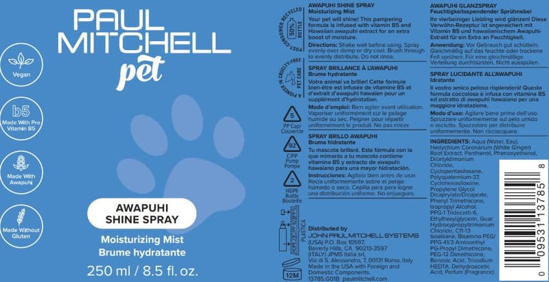 Paul Mitchell Pet Awapuhi Shine Spray, Moisturizing Mist, 8.5 fl. oz. - PawsPlanet Australia