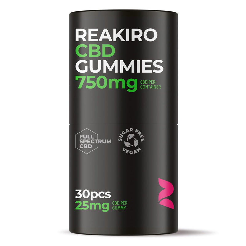 Reakiro CBD Vegan Gummies, 750mg, 30 Pieces, Cherry Flavour I 25mg per Gummy | 100% Vegan-Friendly CBD Edibles | High Strength | Stress & Anxiety Relief | Delicious Cherry Flavour 30 Capsules