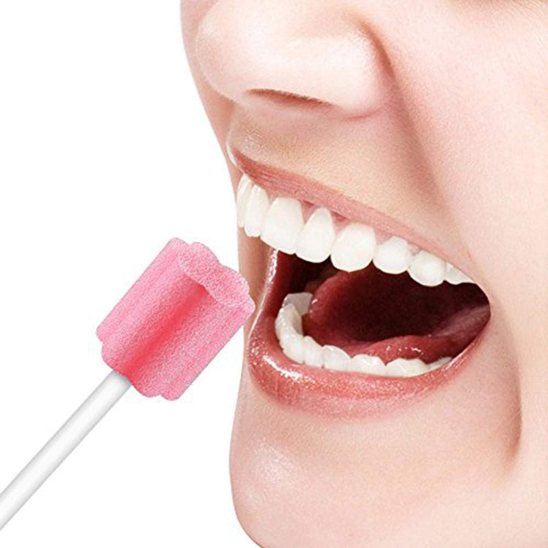 100PCS Disposable Mouth Swabs Sponge - Unflavored, Sterile Oral Swabs Dental Swabsticks for Mouth Cleaning 100 Pink