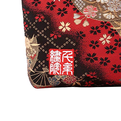 千糸繍院 Brocade zipper pouch, lined with Nishijin brocade, size M. (Beniogizakura)