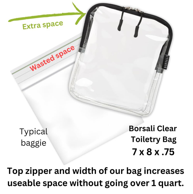 3-pack TSA-Approved Clear Toiletry Bag in Black, White, and Gray with Women’s Crossbody Bag/Double Eyeglass Case in Brown