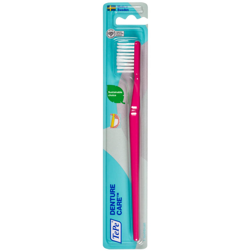 [Australia] - TePe Denture Care toothbrush, 1 piece, denture toothbrush with extra long and strong bristles for easy accessibility, easy cleaning of dentures 