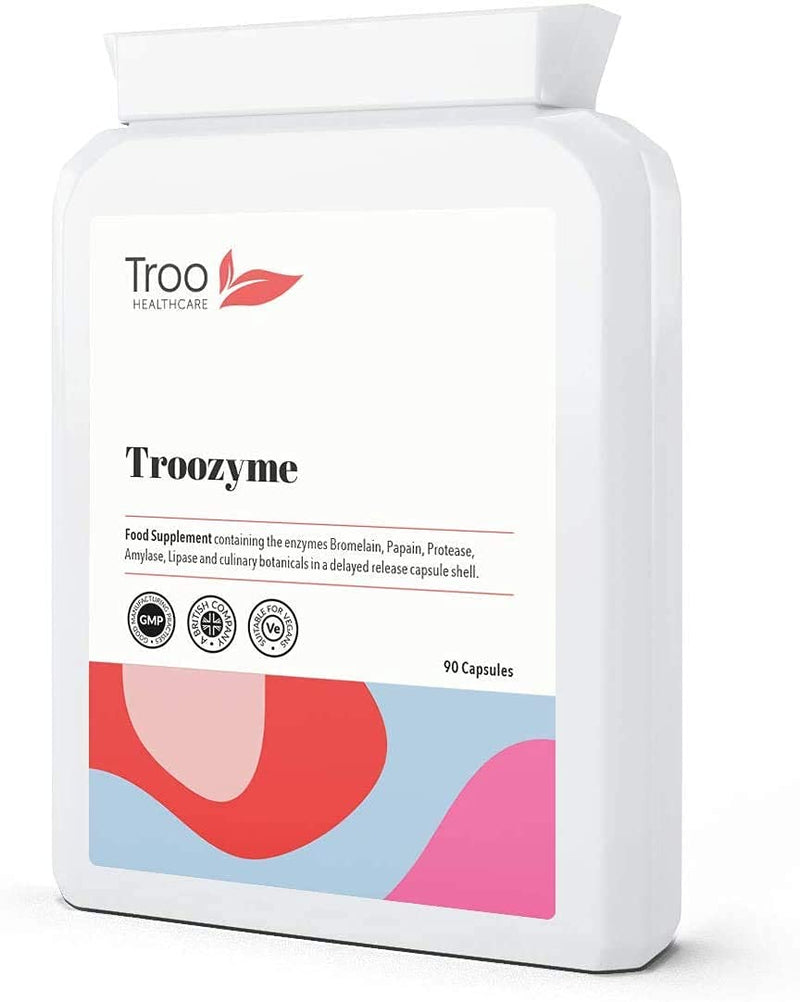 Troo Health Care Troozyme Digest-Tonic Digestive Enzymes Supplements - 90 Capsules | Broad Spectrum Plant Digestive Enzymes | Betaine HCL | Bromelaine | Papaine | Protease | Amylase | Lipase | UK Made
