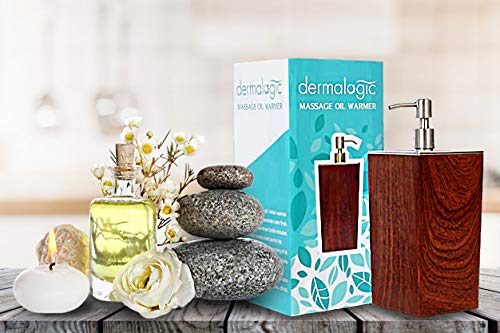 Massage Oil Warmer for Pro Spa Massage, Home Lotion Warmer with Aluminum Bottle Pump Set, Plug-in Oil Heater Beauty Salon Treatment Equipment Cherry Wood