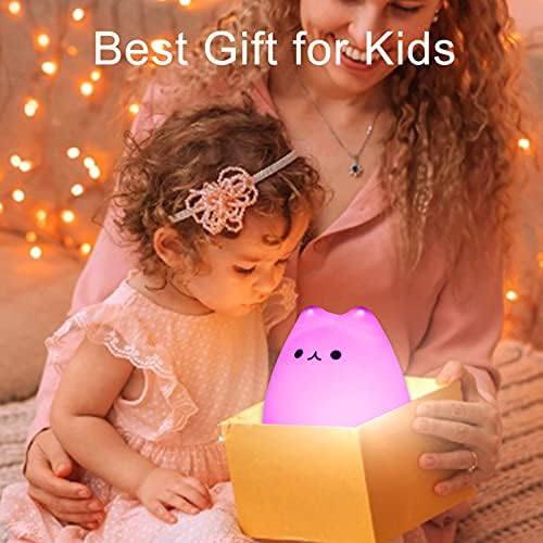 [Australia] - ZKLiLi Cat Night Light, Cute Cat Nursery Lights USB Rechargeable Cat Lamp Nightlight Birthday Christmas Gift with Warm White and 7-Color Breathing Modes for Kids Baby Children (Cat - Battery) Cat - Battery 