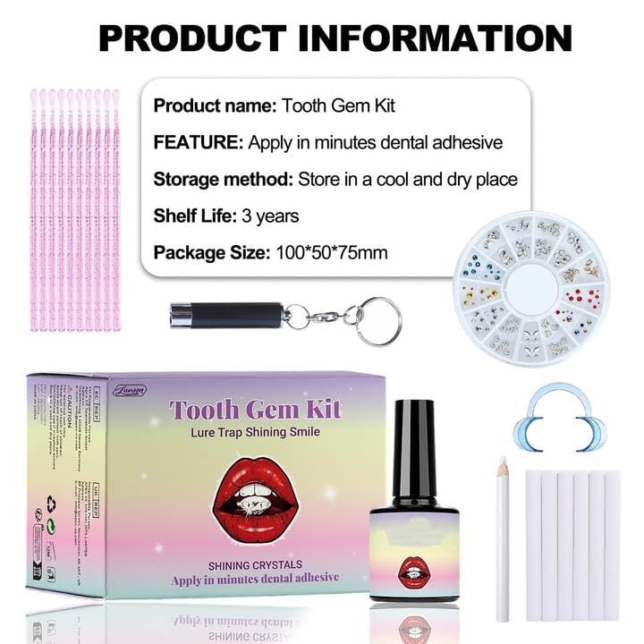 [Australia] - Tooth Jewelery SetTooth Gem Kit Tooth Stone Set Tooth Gems Tooth Gemstone Set DIY Krystal Decoration for Tooth Tooth Jewelery Party Teeth Decoration 