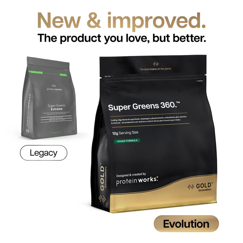 Protein Works | Super Greens 360 - Gold Innovation, Enhanced Greens Powder, 159 Health Benefits, Antioxidants, Superfoods, Adaptogens, Vegan, Apple & Lemon Twist, 41 Servings, 500g 500g (41 Shakes)