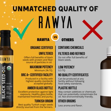 [Australia] - Black Seed Oil, Organic, Unfiltered, 8.4 Fl Oz, RAWYA, Cold Pressed, Glass Bottle, Nigella Sativa Oil, Non-GMO, Black Cumin Seed Oil, also known as Kalonji Oil, Nigella Oil 