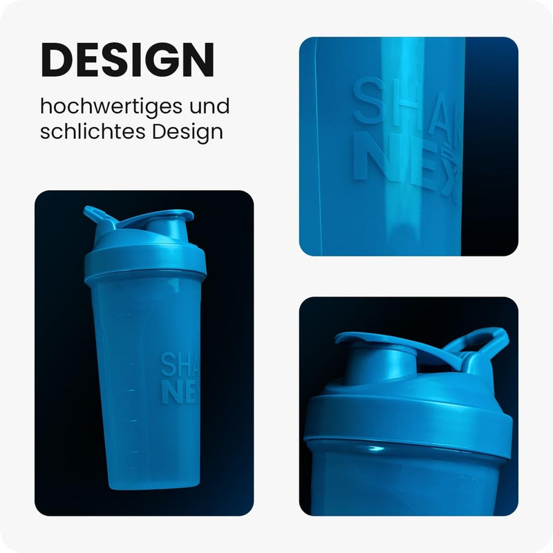 [Australia] - ShakeNext® | Protein shaker bottle 700ml with mixing ball + mixing sieve plastic for fitness protein & protein shakes - leak-proof lid with loop, dishwasher safe (blue) Special | Blue 