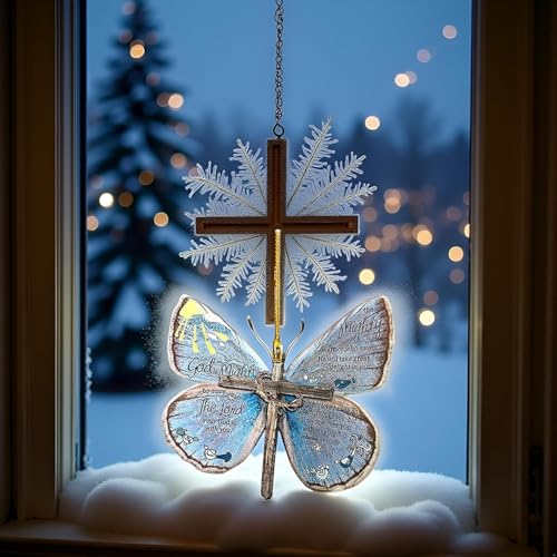 Christmas Tree Ornaments, Decorative Butterfly Cross with Jeremiah Scripture, Black Hanging Holiday Decor Accessories