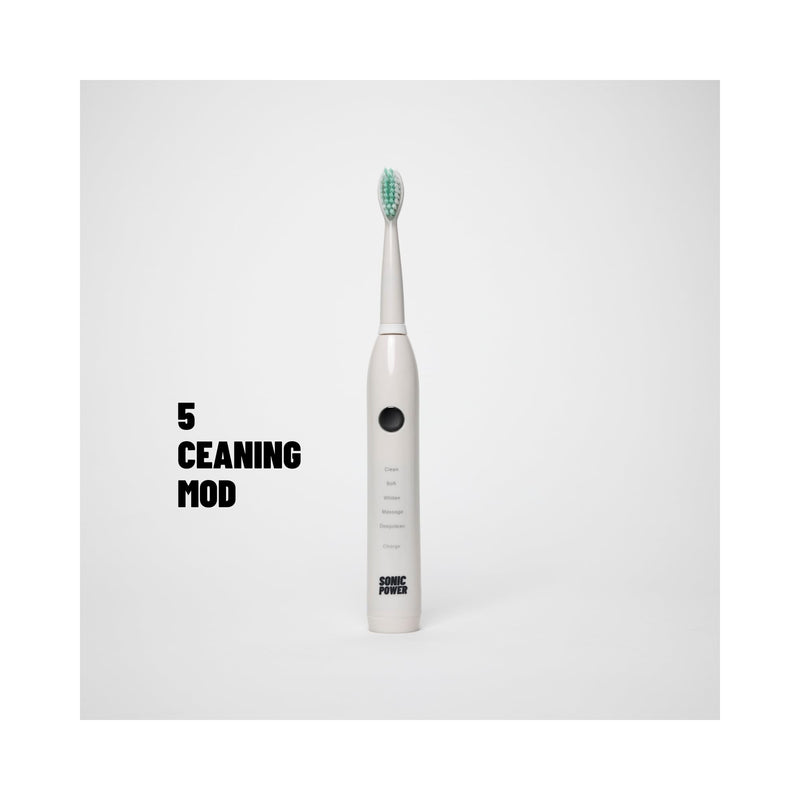 Electric Toothbrush Kit, Ultra Portable & Lightweight with 5 Cleaning Modes, 1 Year Supply of Brush Heads, Rechargeable Battery, Mirror Mount & Travel Cap Included (White)