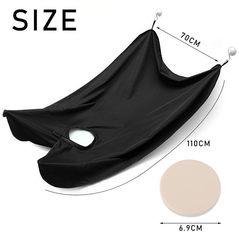 [Australia] - 1 piece black shaving bib, shaving cape, salon grooming gown, men's shaving apron for trimming facial hair, with 2 suction cups and 1 dust sponge black 