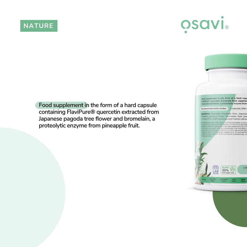 Osavi Quercetin with Bromelain – 120 Vegan Capsules | FlaviPure® Quercetin Extracted from Japanese Pagoda Tree & Bromelain from Pineapple | Supports Antioxidant Defense & Immune Health