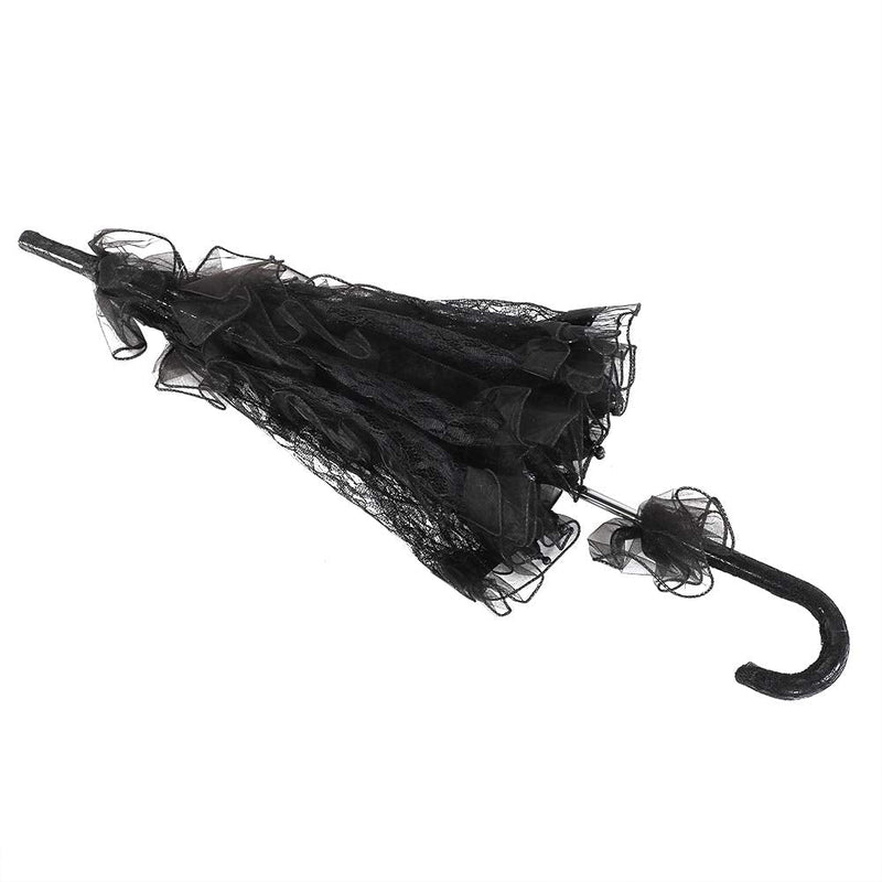 Fdit Bridal Lace Cotton Umbrella Parasol Costume for Wedding Parties Dancing Photography Prop(Black)
