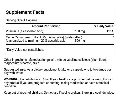 Swanson Wildcrafted Camu Camu Berries 500 mg, 60 Capsules | A Potent Antioxidant Rich in Vitamin C to Promote Healthy Immune Responses and Everyday Antioxidant Support