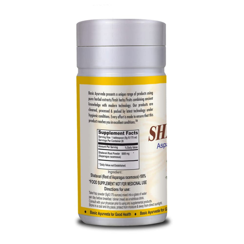 [Australia] - BASIC AYURVEDA Shatavari Powder | 3.53 Oz (100g) | Organic Asparagus Racemosus Root Powder | Natural Ayurvedic Herb for Women 