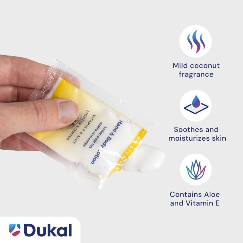 DawnMist Dukal Moisturizing Lotion - 20 Pack, Hand & Body, Aloe & Vitamin E, Coconut Fragrance, 0.35 oz Single-Use, Alcohol-Free 0.35 Fl Oz (Pack of 20)