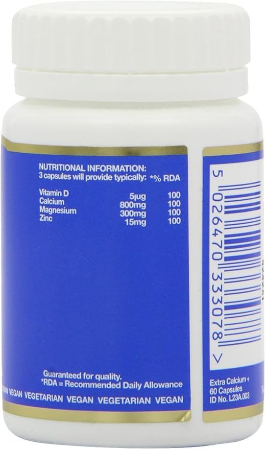 Bio-Health Extra Calcium 800mg Mineral Food Supplement for General Health with Magnesium, Zinc and Vitamin D, Supports the Maintenance of Bones and Teeth, Additive Free, 60 Capsules