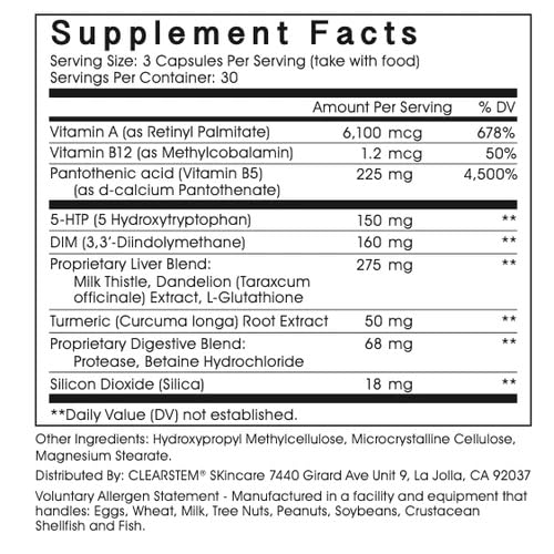 [Australia] - CLEARstem - MINDBODYSKIN Hormonal Acne Supplement (5-HTP) - Natural DIM Supplement - Skin Care Vitamins - Hormone Balance, Antioxidants - Vegan, Gluten Free, Cruelty Free - 30 Servings, 90 Capsules 5HTP 