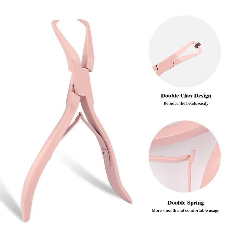 Hair Extension Pliers Kit Microlink Pliers for Extensions Hair Extension Beading Tool Hair Needle Pulling Hook Hair Styling Bead Closer and Remover Pliers Pink