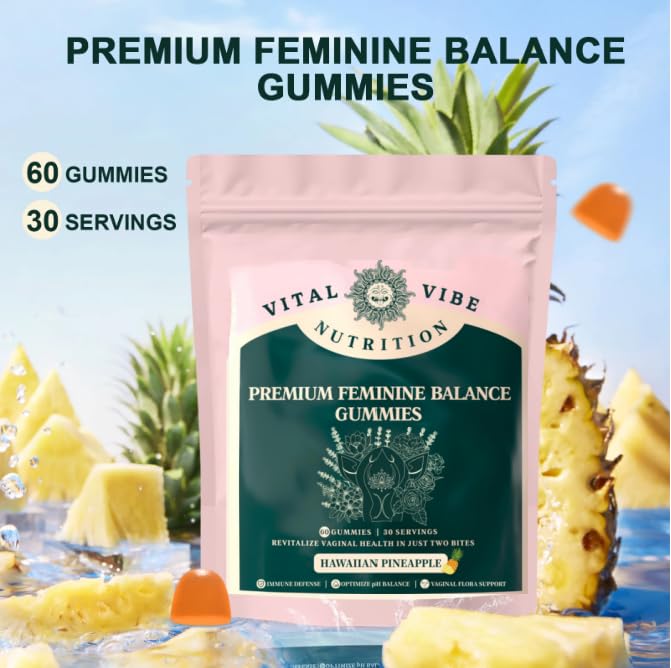 Vital Vibe Premium Feminine Balance Gummies - for Women’s Health & Wellness - Immune Support - Vegan, Gluten-Free - Hawaiian Pineapple - 60 Gummies 60 count (Pack of 1)