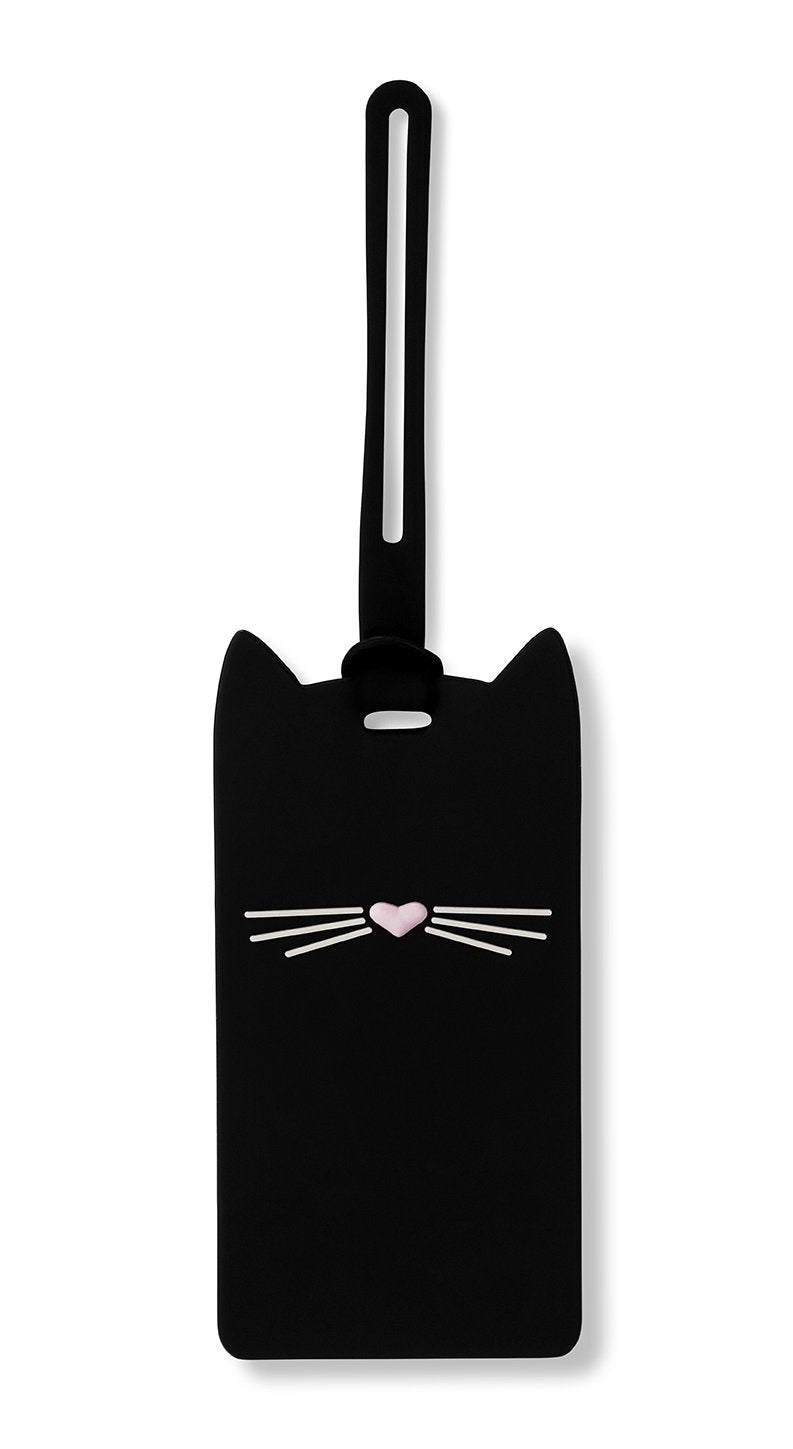 kate spade new york Silicone Luggage Tag with Durable Strap Bundle with Cute Large Umbrella (Black Cat)